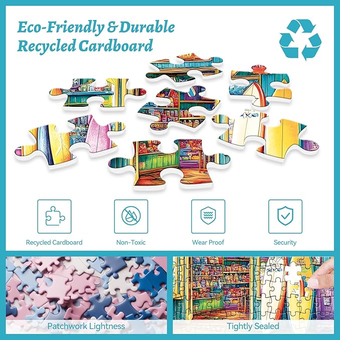 500 Piece Puzzles for Adults, Summer Seaside Souvenir Shop Jigsaw Puzzle with Surfboards, Adult Jigsaw Puzzle for Relaxation and Gift, Coastal Scene Puzzle Game for Adults, 20.5" x 15"