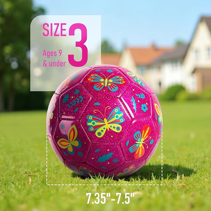 Richball Size 3 Soccer Ball Girls, Pink Kids Soccer Ball, Outdoor Activity for Toddlers Age 1-3 3-6, Christmas Birthday Present for Boys Pink Butterfly
