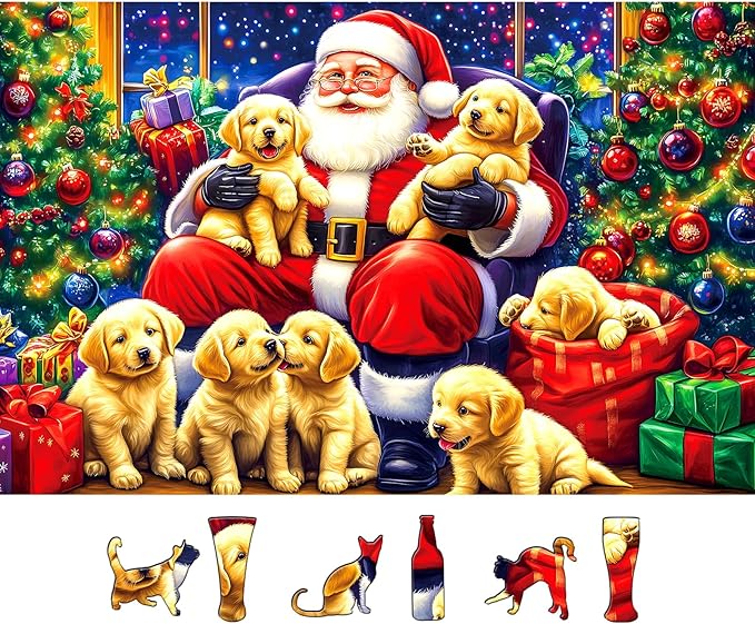 Christmas Puzzles for Adults 500 Pieces, Santa Claus and Dogs Jigsaw Puzzles Adults and Teens Family Challenging Puzzle Perfect for Game Nights (23 x 15 inch)