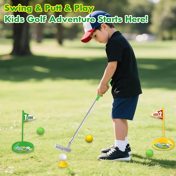 Toddler Golf Set with Tiger Automatic Returner, LED Light Up Balls, 3 Clubs, Putting Mat, BPA-Free 3-8 Years Kids Golf Set Yard Game Indoor Outdoor Sports Toys for Boys Girls Birthday Gifts