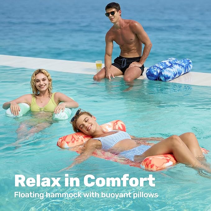 Sloosh 3 Pack 4-in-1 Inflatable Pool Floats - Water Hammock Lounges, Multi-Purpose Swimming Pool Accessories (Saddle, Lounge Chair, Drifter) for Pool, Lake, Outdoor, Beach
