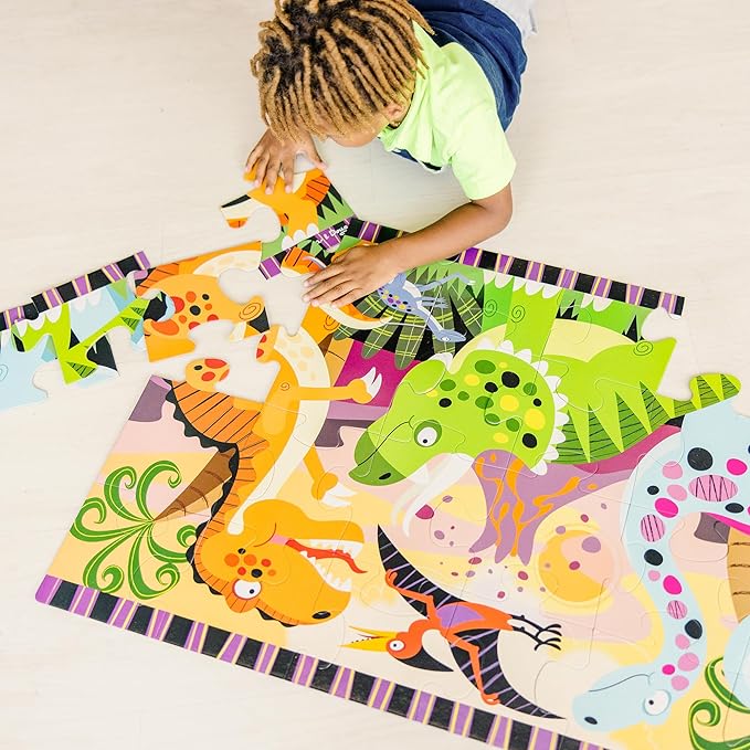 Melissa & Doug Dinosaur Dawn Jumbo Floor Puzzle (24 Pieces, 2 x 3 Feet), Jigsaw Puzzle for Preschoolers and Kids Ages 3+ - FSC Certified
