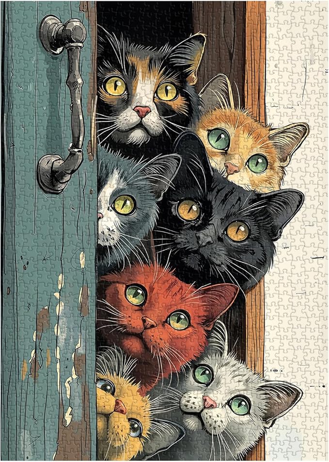 Cat Puzzles for Adults 1000 Pieces, Colorful Cats Jigsaw Puzzles, Challenging Animal Cute Kitten Puzzle as Home Wall Art