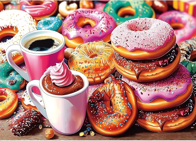 Delicious Donut Food 1000 Piece Puzzle for Adults, Fun Puzzles for Adults 1000 Pieces with HD Print & Poster, 27.5” X 19.7“ Dust Free, for Gifts Halloween Christmas Family Games Lovers