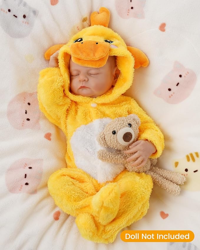 BABESIDE Reborn Baby Doll Clothes for 17-20 Inch Dolls Accessories,Cute Yellow Duck Baby Doll Clothes with Hat for Realistic Babydolls, Pretend Play Gift for Girls Boys Kids Birthday Christmas