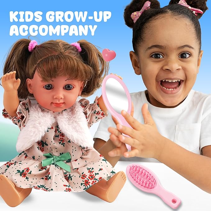 SMIESSKIDDO Baby Doll - 12" Interactive Talking Dolls with Sing Sound, Hair Styling Set - Comb Mirror Rollers Accessories - Soft PVC First Babies Doll for Toddler Girls