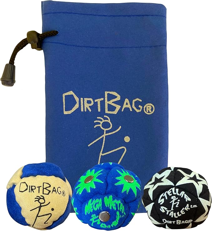 DIRTBAG All Star Footbag 3 Pack with Pouch, 100% Handmade, Premium Quality, Bright Vivid Colors, Signature Carry Bag