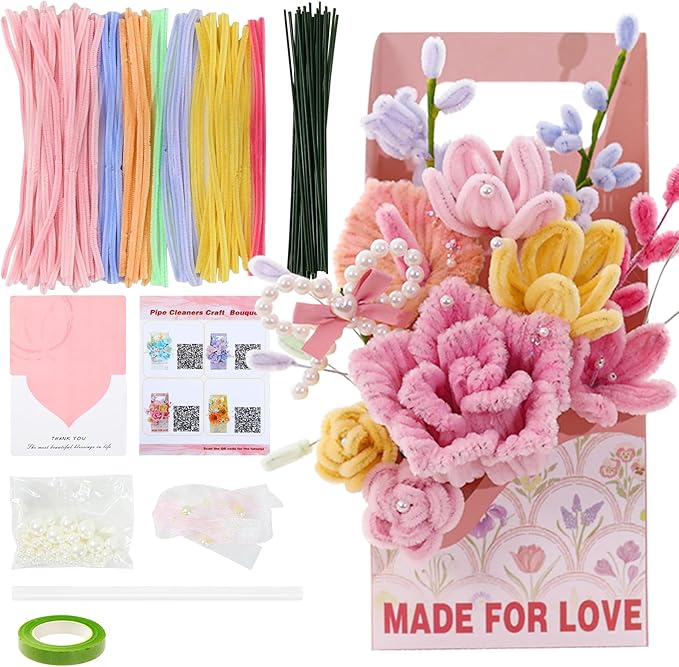 ERNTRNL Pipe Cleaners Craft - Pipe Cleaners Flower Bouquet Supply Kit for Craft Art Project Activity, Birthday Mother’s Day Graduations Anniversaries Gifts