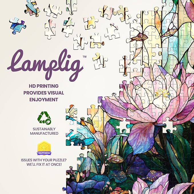 Puzzles for Adults 1000 Pieces - Stained Glass Lotus Mosaic Flower Floral - 1000 Piece Puzzles with Letters on Back - Jigsaw Puzzles 1000 Pieces for Fun Game - 27.6" L X 20.5" W, 1:1 Poster