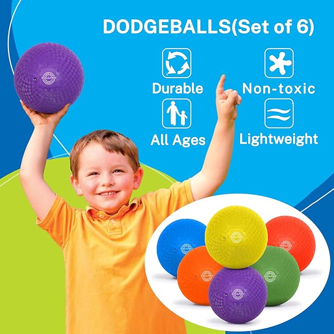 8.5 Inch Dodgeballs Playground Balls, Dodge Ball Set for Kids & Adults, Bouncing Kickballs Handball for Outdoor & Indoor Games - Includes Pump & Mesh Storage Bag