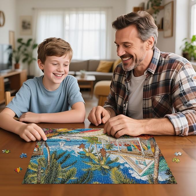 500 Piece Puzzles for Adults, Beach Cottage Puzzles for Adults 500 Pieces, Summer Beach Leisure Jigsaw Puzzles, Challenging Ocean Jigsaw Puzzle as Home Decor
