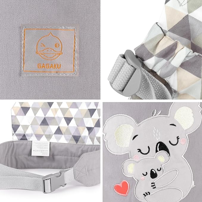 GAGAKU Doll Carrier for Kids Toy Baby Carrier Reborn Doll Carrier with Adjustable Straps for Stuffed Animal American Girl Doll Bitty Baby Doll Accessories - Gray - Embroidered Koala (GGKDC1705)