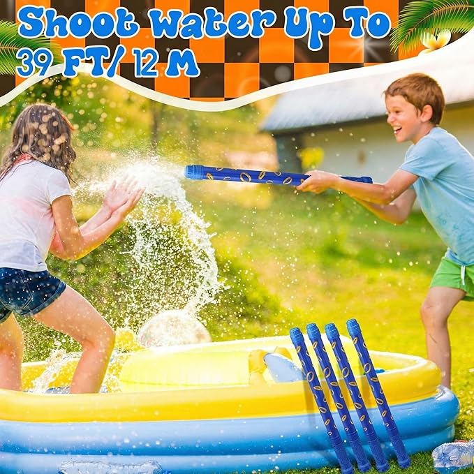 12 Pack Blue and Golden Rings Water Blaster 15.75 in Water Shooter Blasters Gun Party Favors for Kids Summer Outdoor Swimming Pool Backyard Beach Summer Games
