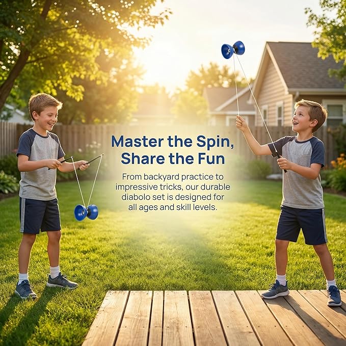 ibasenice Chinese Yo-Yo Diabolo Set with Hand Sticks - Durable Rubber Juggling Toy for Beginners & Kids - Traditional Skill Game for Outdoor Play and Fitness, Blue (4.72 x 3.34 inches)
