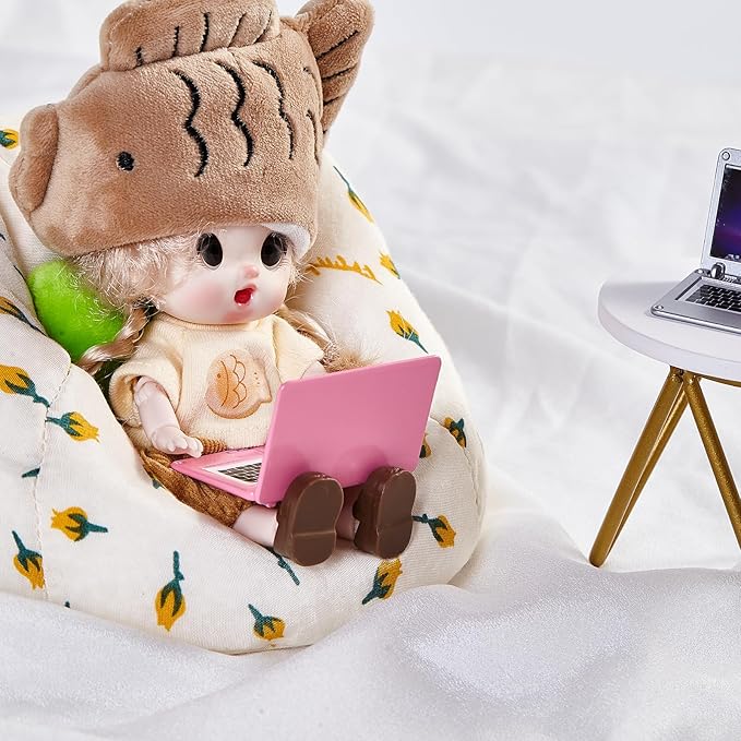 1/12 Dollhouse Furniture Decor Laptop Accessories, 1/6 Scale Minature Tablet Smart Phone Mini Stuff Doll House Furniture Play Set Accessories 3 Pcs (Pink)