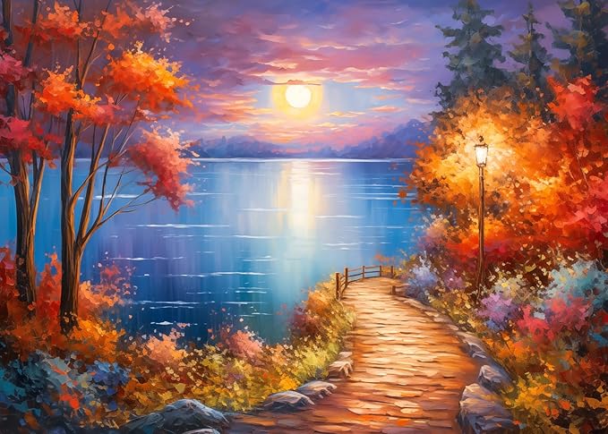 1000 Piece Puzzle for Adults, Moonlight Path Puzzles for Adults 1000 Pieces Rural Scene Jigsaw Puzzles 1000 Pieces Country Night Puzzle 1000 Pieces Nightscape Oil Painting Puzzle for Seniors Teens