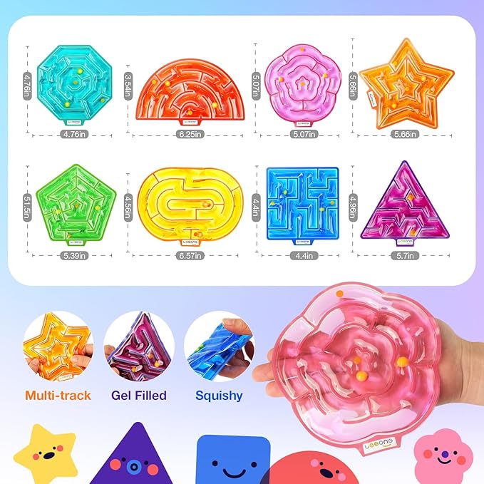 Sensory Toys Fidget Autism Toy for Kids: 8 Pack Gel-Filled Maze Squeeze Sensory Toys for Children - Calming Fidget Toys for Classroom