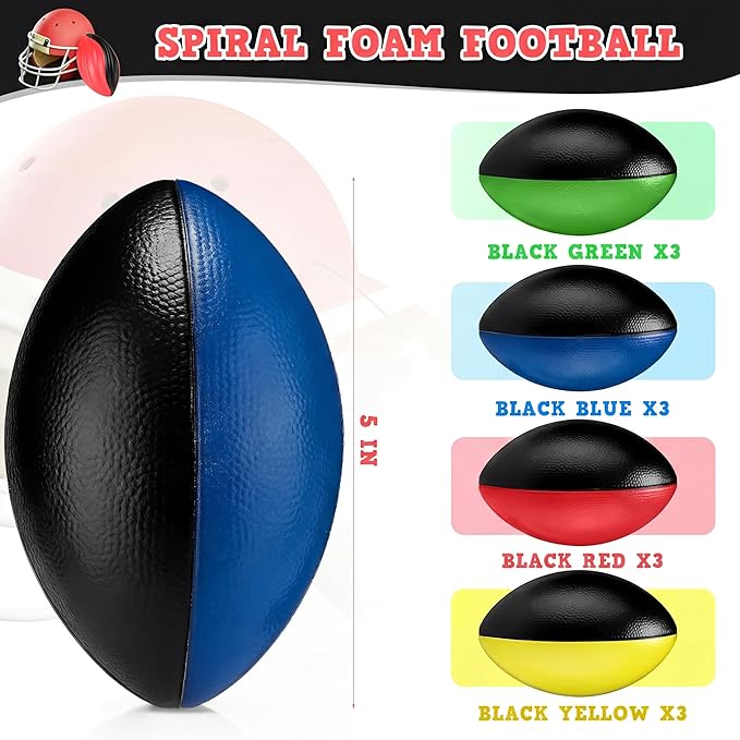 Jerify 12 Pcs Mini Foam Footballs for Kids Spiral Football Bulk Soft Small Waterproof Foam Ball Sports Birthday Toddler Footbal Party Favors for Indoor and Outdoor Game
