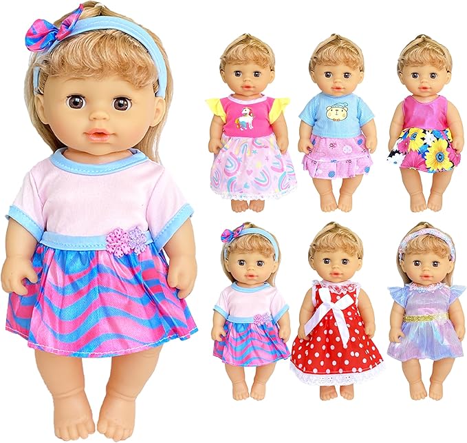 Baby Doll Clothes - 6 Sets Girl Clothes Dress Baby Outfits Accessories for 10 11 12 Inch Doll.