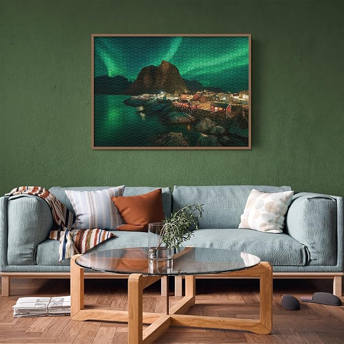 Magic Northern Lights Landscape Puzzles for Adults 1000 Pieces, Colorful Nature Aurora Norway Jigsaw Puzzles, Beautiful Mountain Scenic Cabin River Puzzle