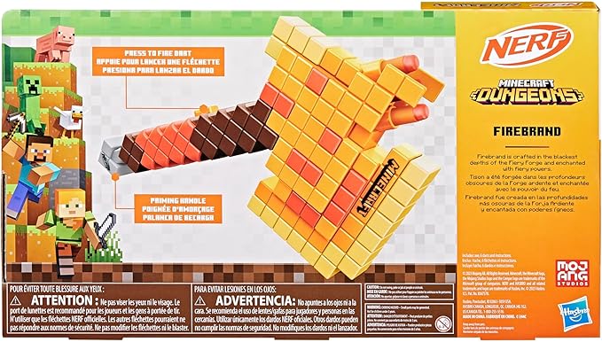 Nerf Minecraft Firebrand, Dart Blasting Axe, 6 Elite Foam Darts, Design Inspired by Minecraft Axe in The Game, Pull Down Priming, Minecraft Toys