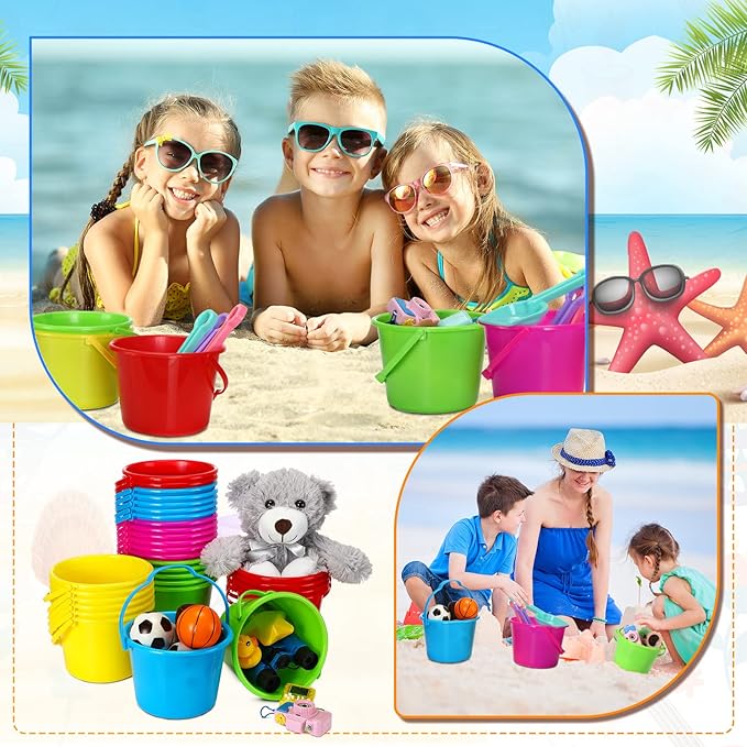 Jerify 30 Pieces Mini Plastic Beach Pail 6.3 Inch Plastic Small Bucket Small Sand Pail Building Beach and Sandbox Toys for Summer Practical Gift Party Favor and Prize(Simple)