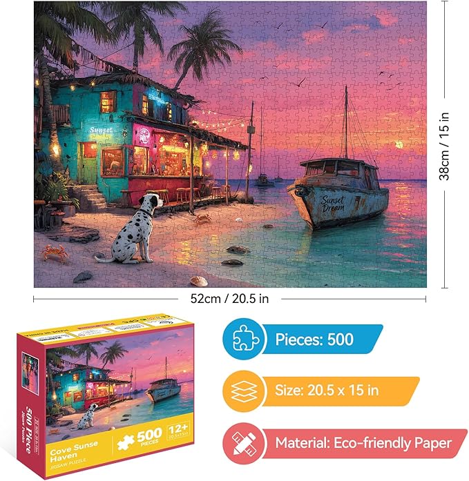 500 Piece Jigsaw Puzzle for Adults – Beach Bar Jigsaw Puzzles 500 Pieces, Tropical Coastal Seaside Puzzles for Adults 500 Pieces, Challenging Perfect for Game Nights, 20.5 X 15 in