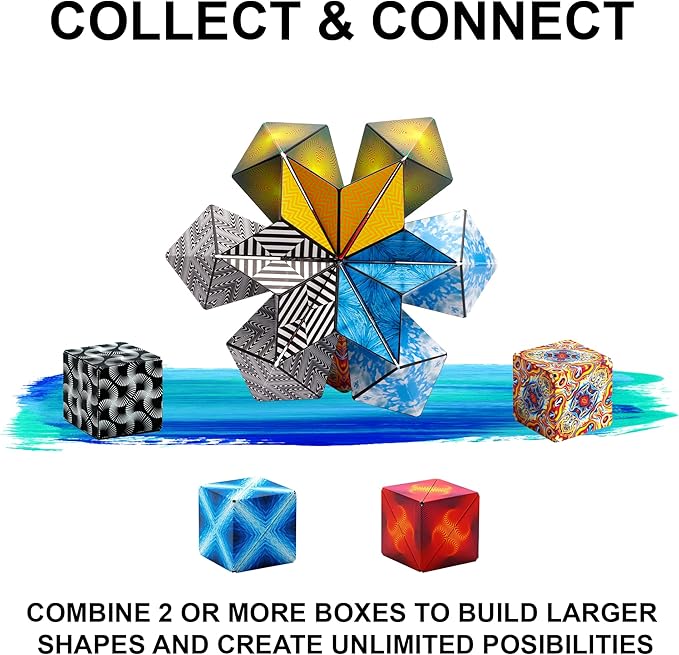 Shashibo Shape Shifting Box - STEM Fidget Toy with Ultra Strong Magnets - Sensory Puzzle Cube Transforms Into 100+ Shapes, Easter Basket Stuffers Gift for Kids, Teens, and Adults (Blue Planet)