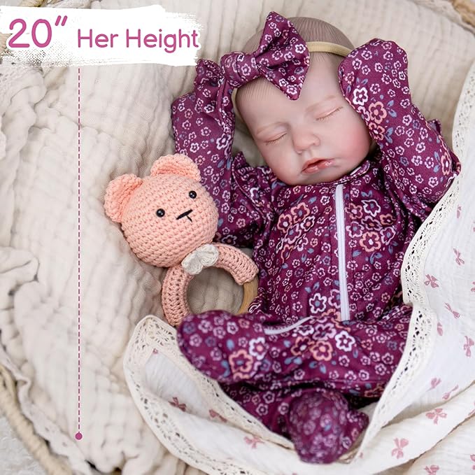 Aori 20 Inch Lifelike Reborn Baby Dolls - Realistic Weighted Newborn Sleeping Girl with Outfit, Soft Body Real Looking Baby Doll for Girls Age 3+, Pretend Play, Adoption Day, Collectible