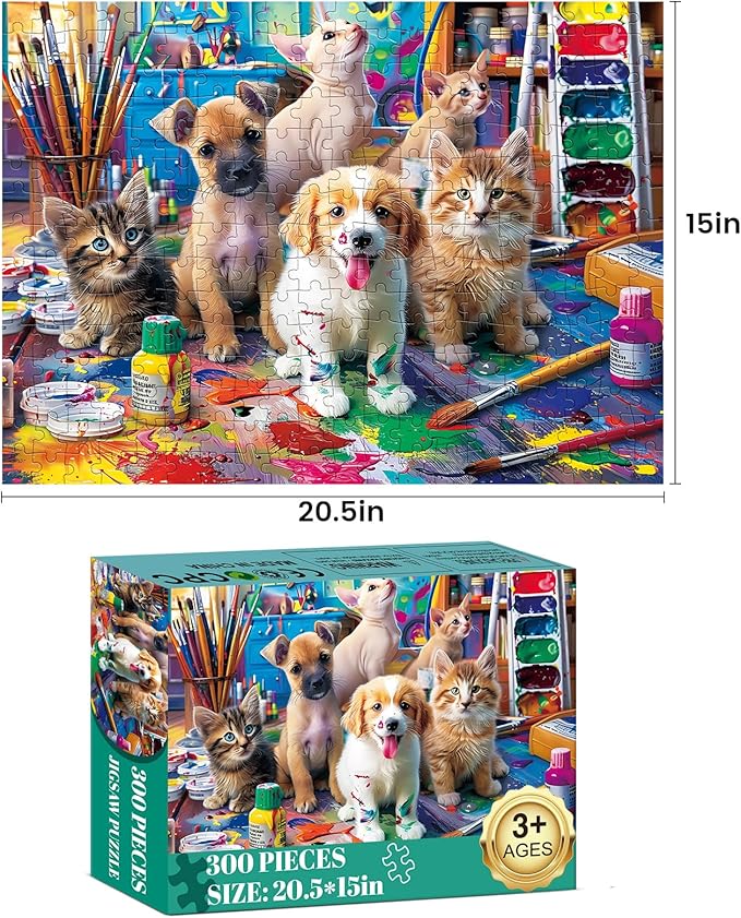 300 Piece Puzzle for Adults Jigsaw Puzzles Dog Puzzles 300 Pieces for Adult Kids Ages 8-10 10-12 Recycled Cardboard Adult Puzzles Game Birthday Gift Family Challenging Game 20.5x15IN