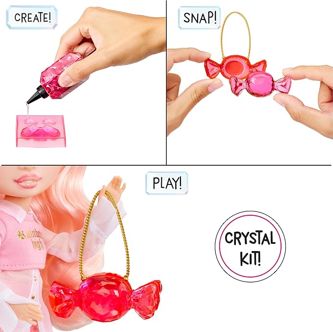 Rainbow High Creative Crystals Bella - Pink 11” Fashion Doll with Crystal Accessory Make It Kit, Ring for You, DIY, Crafts, Resin Play, Kids Gift 8+