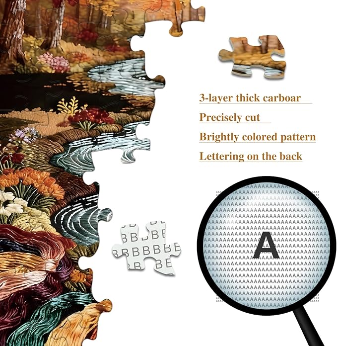 1024 Piece Jigsaw Puzzle for Adults, Embroidery Autumn Stream Landscape, Impossible Puzzle for Family Game Night, Decorative Wall Art Gift for Nature & Craft Lovers, 23.86 x 23.86 Inches