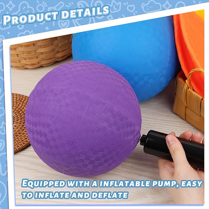 LovesTown 6PCS Playground Balls with Air Pump, 8.5inch Inflatable Dodge Ball Colorful Handball Rubber Kickball