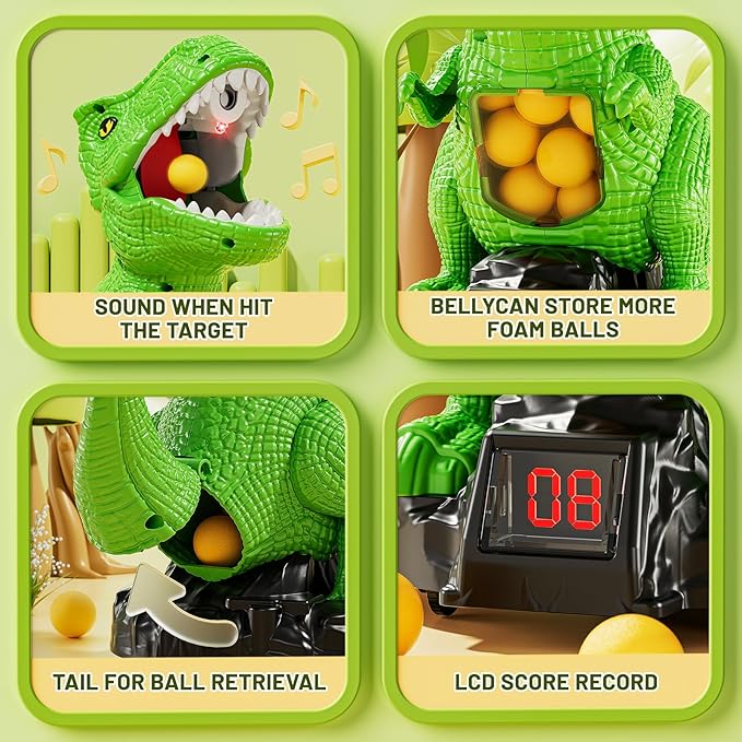 Moveable Dinosaur Shooting Toys for Kids 3-8 Years, Movable Shooting Target Toy with Air Pump Launcher, Interactive Competition Game Gift for Boys and Girls Ages 3 4 5 6 7 8 Years Old