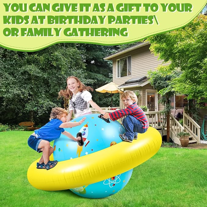 Poen Inflatable Dome Rocker Bouncer 63''L x 63''W x 39''H, Blow up Climbing Rocker Kids Giant Inflatable Bouncer Seesaw Outdoor Roll and Play Seesaw Dome Toddler Gaint Balance Game with 6 Handle