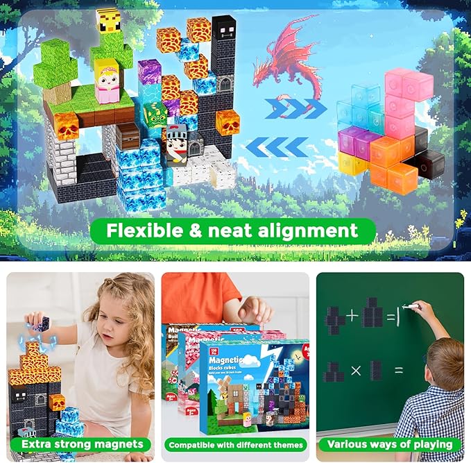 Magnetic Building Blocks - 150PCS Magnet Block Cubes Dark Hell Forest Castle, STEM Toy Building Sets for Kids Age 3+, Montessori Stacking Construction Toys for Easter Gift Boys Girls Age 4-8, 8-12