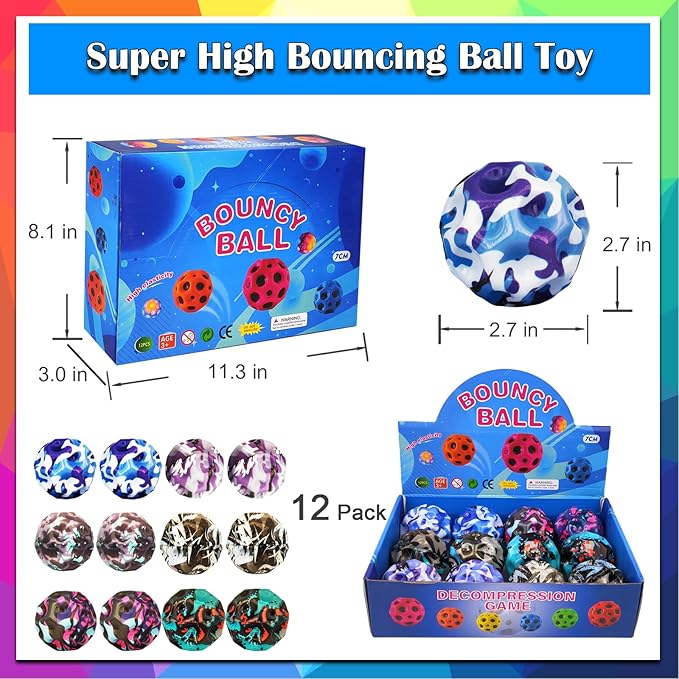 Bouncy Ball, Colorful Big Super Bouncy Astro Balls, Extreme High Bouncing Balls for Kids,Fun Kids Lightweight Foam Jump Balls for Outside, Improve Hand Eye Coordination Ability (12 Pack)