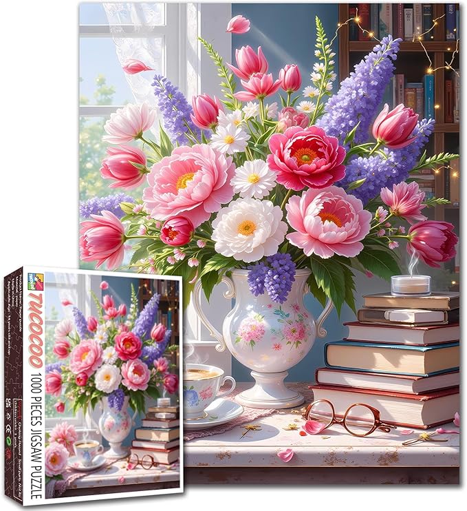 Peony Jigsaw Puzzle Mother's Day 1000 Pieces Puzzles for Adults, Blossom Flowers Puzzles for Challenging Family Activity Games for Home Wall Decor Gifts - 20 x 27 Inches