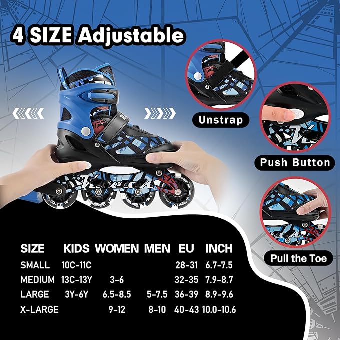Kuxuan Boys Adjustable Inline Skates with Light up Wheels, Fun Illuminating Skates for Kids Girls Youth