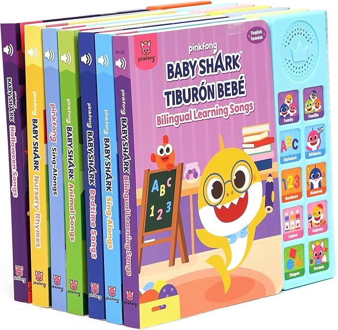 Baby Shark Bilingual Sound Book for Toddlers 1–3 | 10 Buttons, 5 English & 5 Spanish Songs Interactive Learning Toy by Pinkfong