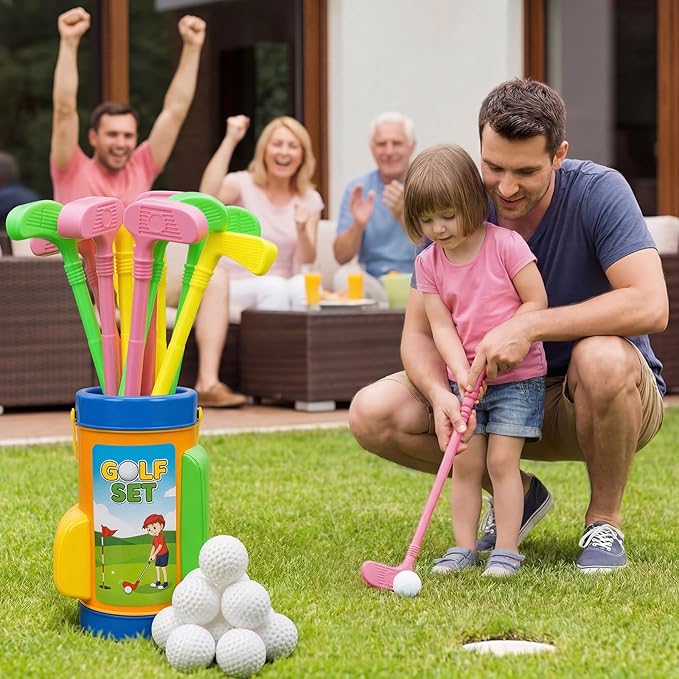 24 Pcs Plastic Mini Golf Clubs for Toddlers, Kids Golf Clubs Toy Set, Toy Balls for Kids Toddlers Outdoor Indoor Lawn Sports for Boys Girls (Bright)