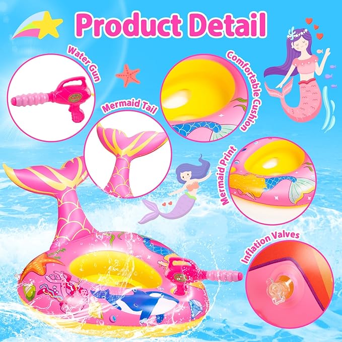 Pool Floats Kids with Water Gun Inflatable Pool Floats for Kids Ages 3-8 Outdoor Games Water Toys Summer Swimming Fun for Boys Girls