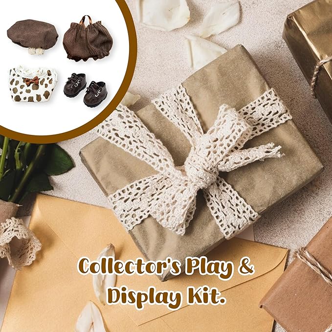 Handmade 17cm Doll Clothes - Cute Styles 15cm/17cm Dolls Outfits, Burgundy Bow - Burgundy Dress - Brown Shoes for Dress Up Gift（Including Shoes） (Brown Suit)