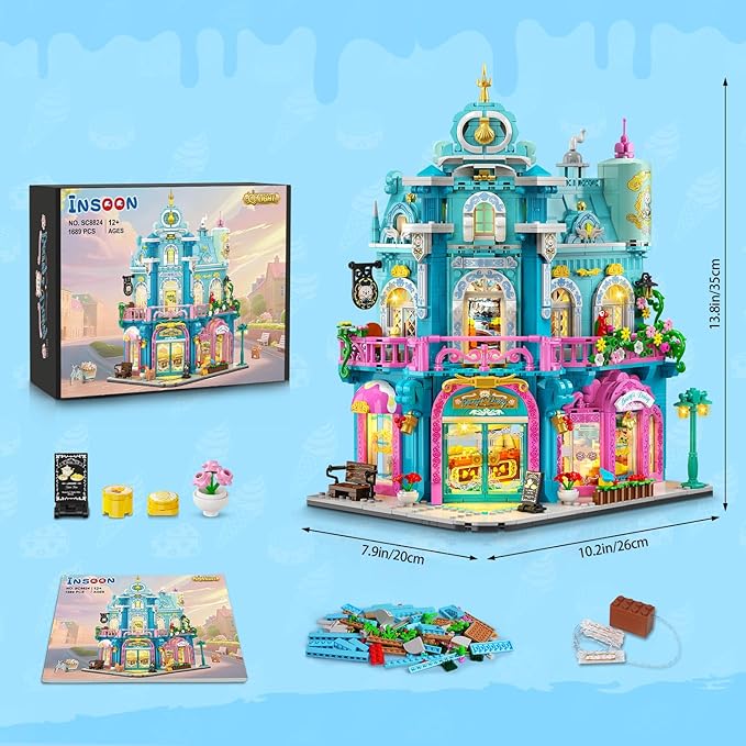 Castle Dairy Bakery Store Building Set with Light, Easter 1689 PCS City House Building Block Toy with Milk Cake Bread, Home Decor Construction Model Kit for Adults Kids Boys Girls Ages 12+