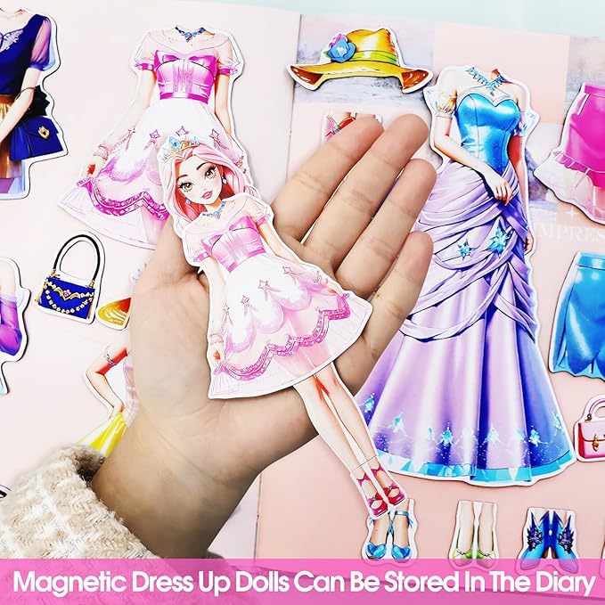 PainZieteg Magnetic Dress Up Dolls, Magnetic Princess Dress Up Paper Dolls, Magnetic Dress Up Dolls for Girls Ages 4-10 Learning Created Imagine Set Birthday Gift (Liz)
