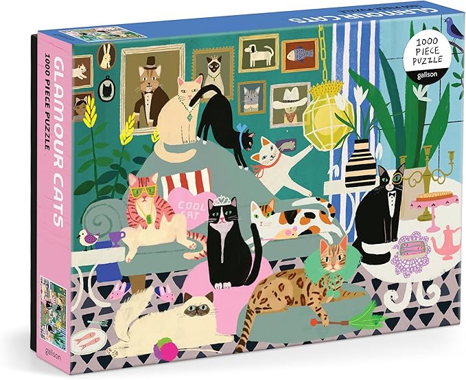 Galison Glamour Cats – 1000 Piece Jigsaw Puzzle Featuring Beautiful Artwork of Fancy Cats in Repose