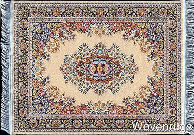 Set of 4 Dollhouse Area Rugs – Miniature Carpet Accessories for Doll Houses, 6 x 4 Inch Rectangular Floor Décor, Oriental Style