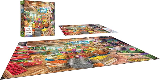 RoseArt - My Happy Place - Organic Fresh Market 1000 Piece Jigsaw Puzzle, Colorful Farm Stand Scene, Made in USA