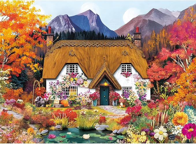 300 Piece Puzzle for Adults,Harvest at The Cabin Puzzle for Kids Teens Adults,Interlock Perfectly Letter on Back,Autumn Scene Jigsaw Puzzle,Gifts for Halloween Christmas Family Games Lovers,20.5*15In