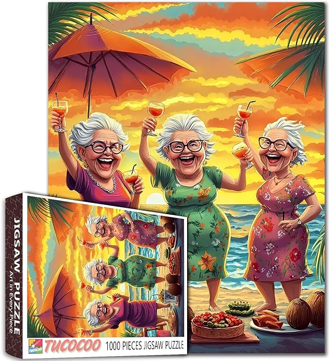 Laughing Ladies Jigsaw Puzzles for Adult 1000 Piece Old Woman Puzzles Wall Decor Happy Grandma’s Key Puzzles Sunday Outing Funny Jigsaw Puzzle 20''x27”inch Family Game Challengings, Friendship Gift